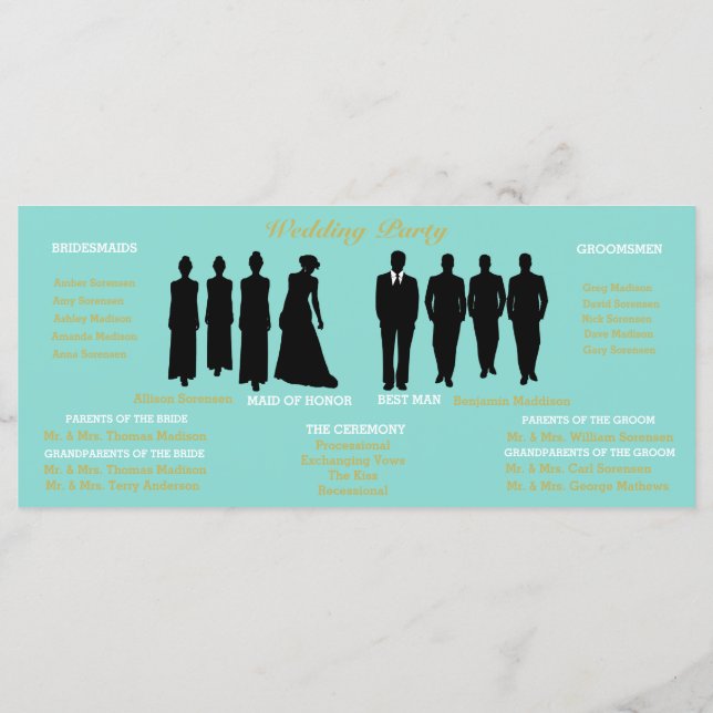 BRIDE Co Gold Teal Blue Polka Dot Wedding Ceremony Programme (Back)