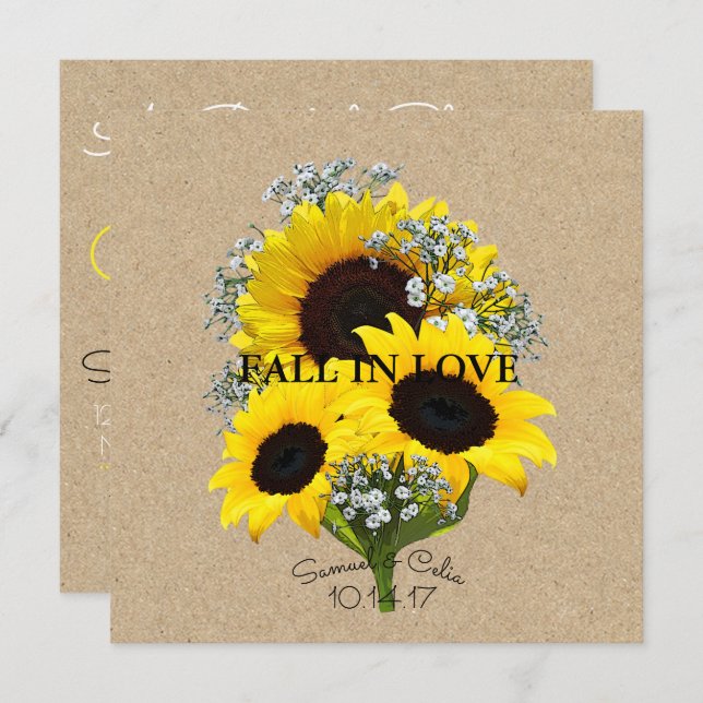 BRIDE & CO Kraft Autumn Bride Sunflower Invitation (Front/Back)