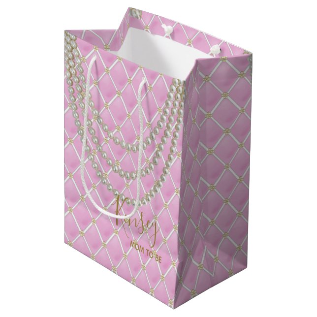 BRIDE & CO Paris & Pearls Pink Shower Party Favour Medium Gift Bag (Front Angled)