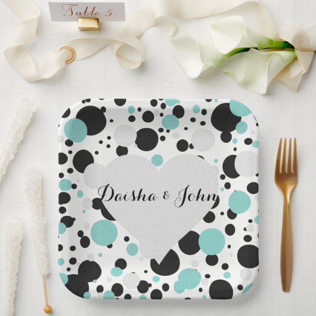 BRIDE & CO  Silver Heart  Polka Dot Party Plates (Wedding)