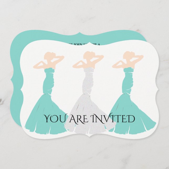 BRIDE CO Teal Blue Be My Bridesmaid Shower Party Invitation (Front/Back)