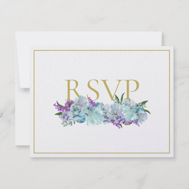 BRIDE CO Teal Blue Bouquet Tradition Wedding Suite RSVP Card (Front)