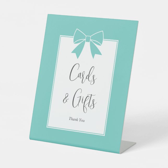 Bride & Co. Teal Blue Bridal Shower Cards & Gifts Pedestal Sign (Front)