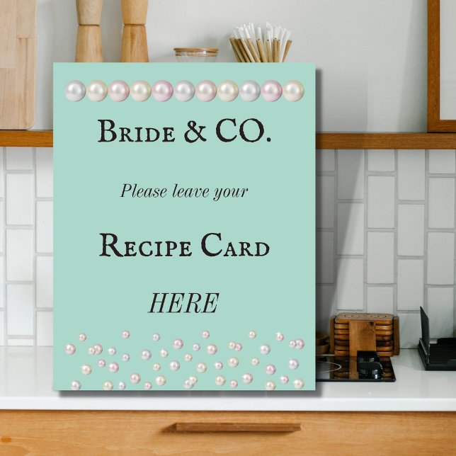 Bride Co Teal Blue Pearl Bridal Shower Recipe Card Poster (Creator Uploaded)