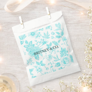 Bride & Co. Teal Floral Toile Personalised Favour Bags