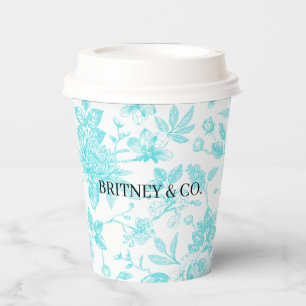 Bride & Co. Teal Floral Toile Personalised Paper Cups