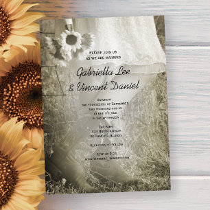 Bride, Cowboy Boots and Sunflowers Country Wedding Invitation