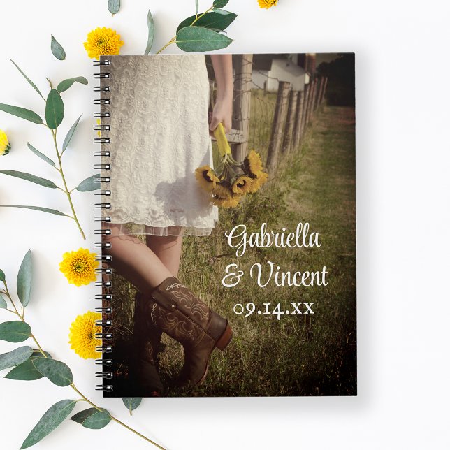 Bride, Cowboy Boots and Sunflowers Ranch Wedding Spiral Notebook (Creator Uploaded)