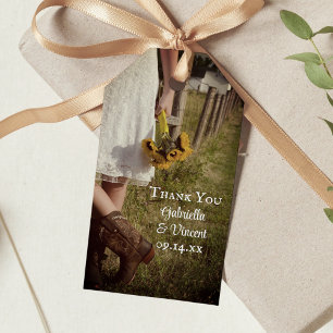 Bride, Cowboy Boots, Sunflowers Wedding Favour Tag