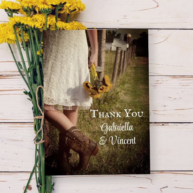Bride, Cowboy Boots Sunflowers Wedding Thank You Card (Creator Uploaded)