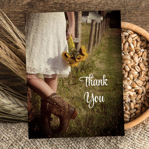 Bride, Cowboy Boots, Sunflowers Wedding Thank You Postcard