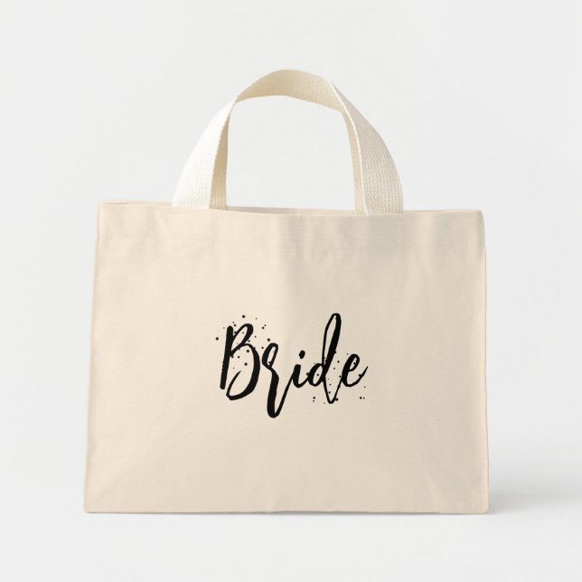Bride Cute Fun Calligraphy Script Simple Black Mini Tote Bag (Front)