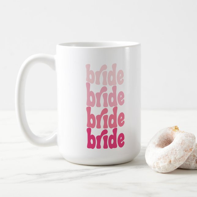 Bride cute retro pink, personalised with name coffee mug (With Donut)