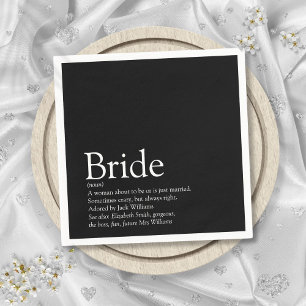 Bride Definition Bridal Shower Black and White Napkin