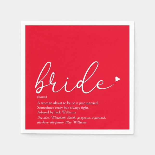 Bride Definition Bridal Shower Chic Script Red Napkin (Front)