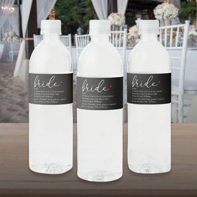 Bride Definition, Bridal Shower Elegant Script Water Bottle Label (Bride Definition Bridal Shower Elegant Script Water Bottle Label)