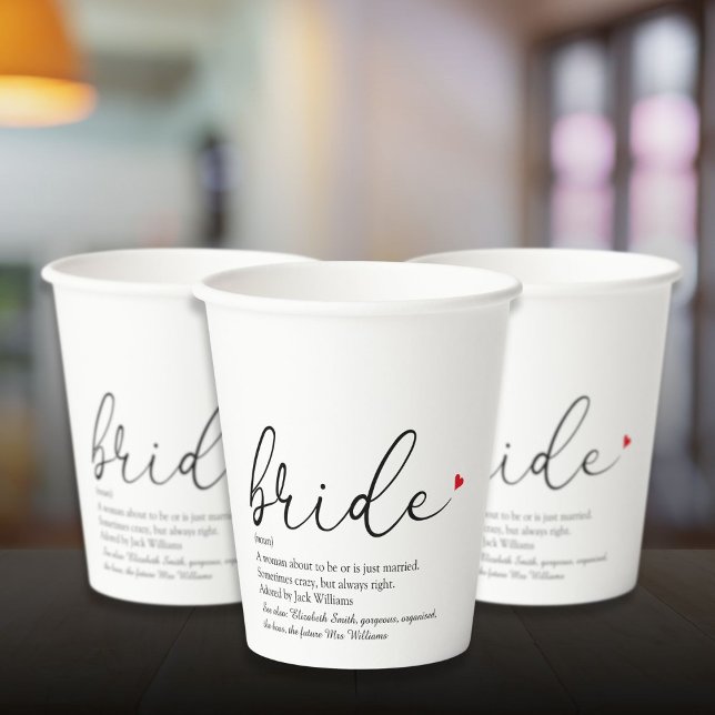 Bride Definition  Bridal Shower Script Modern Paper Cups (Bride Definition Bridal Shower Script Modern Paper Cups)