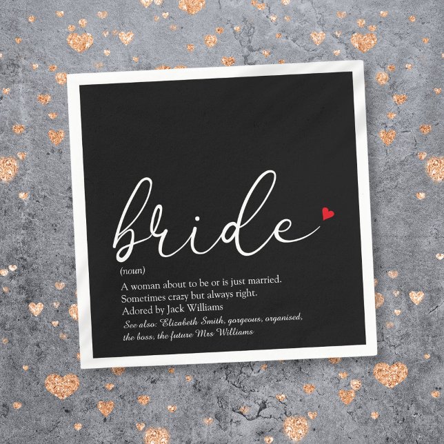 Bride Definition Bridal Shower Script Red Heart Napkin (Bride Definition Bridal Shower Script Red Heart Napkins)