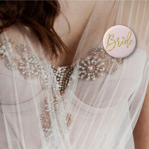 Bride Diamond Chic Gold Brush Wedding Bridal Party 6 Cm Round Badge