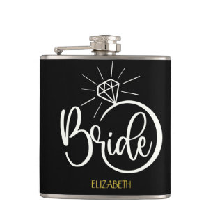 Bride Diamond Ring  Black and Gold Wedding Flask