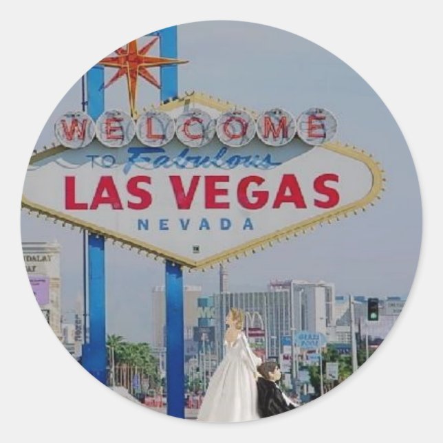 Bride Dragging Groom Las Vegas Sign Sticker (Front)