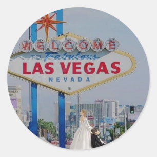 Bride Dragging Groom Las Vegas Sign Sticker