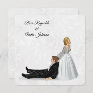 Bride Dragging The Groom Wedding Humor Invitation