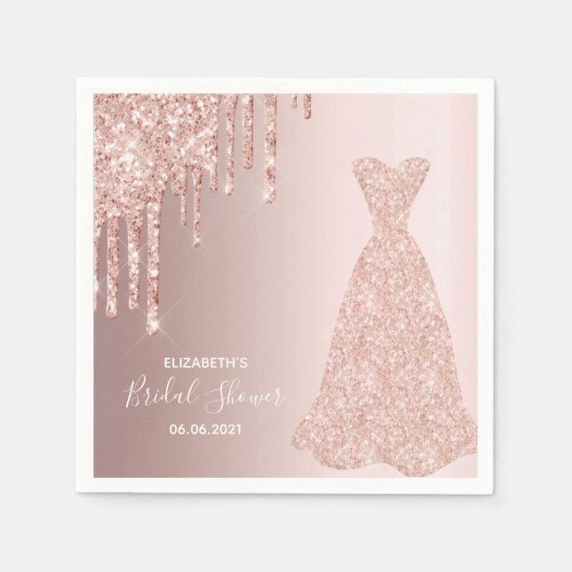 Bride dress Bridal Shower rose gold glitter drip Napkin (Front)