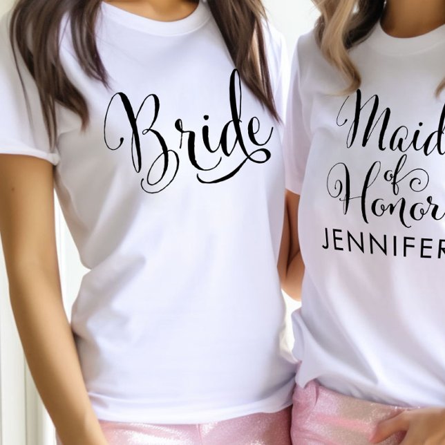 Bride Elegant Black Script Personalised Wedding Tri-Blend Shirt (Creator Uploaded)