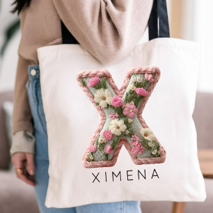 Bride   Elegant Floral Initial Monogram Bridesmaid Tote Bag