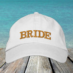 BRIDE embroidered baseball cap gold / white<br><div class="desc">Embroidered Hats: Classic golden / black fashion baseball cap with text "BRIDE" for bachelorette party / hens party,  wedding,  costume party dress up / night out</div>