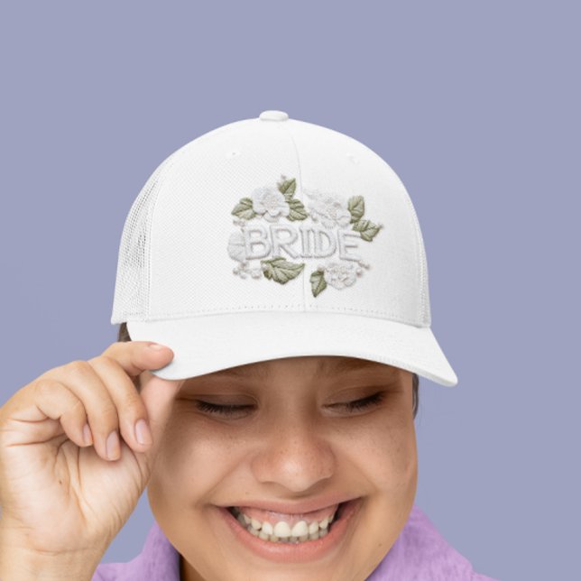Bride Embroidered Faux Pearl Flower Patch Trucker Hat (Creator Uploaded)