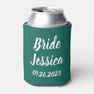 Bride Emerald Green Elegant Script Gift Weddings Can Cooler