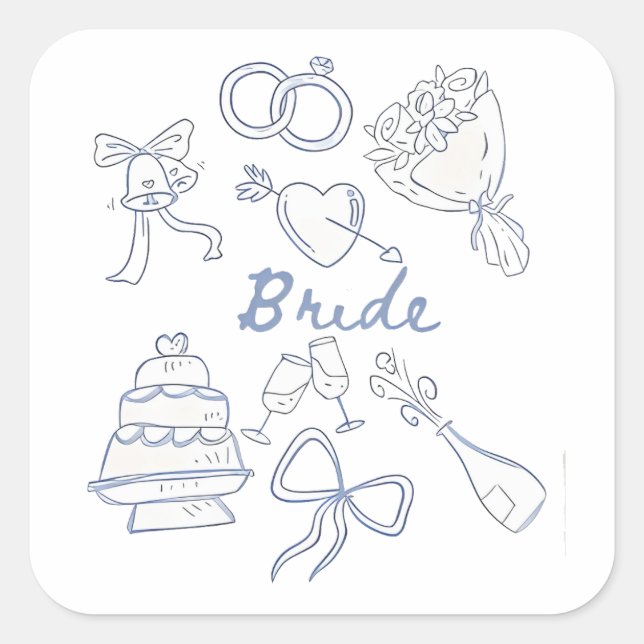 Bride Engagement Wedding Couples Husband Wife Square Sticker (Front)