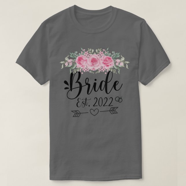 Bride Est 2022 Wedding Party Floral Flower  T-Shirt (Design Front)