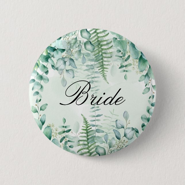 Bride eucalyptus greenery woodland forest 6 cm round badge (Front)