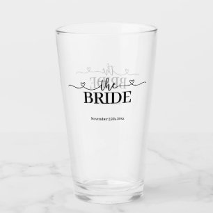 Bride Fancy Script with Hearts Wedding Glass