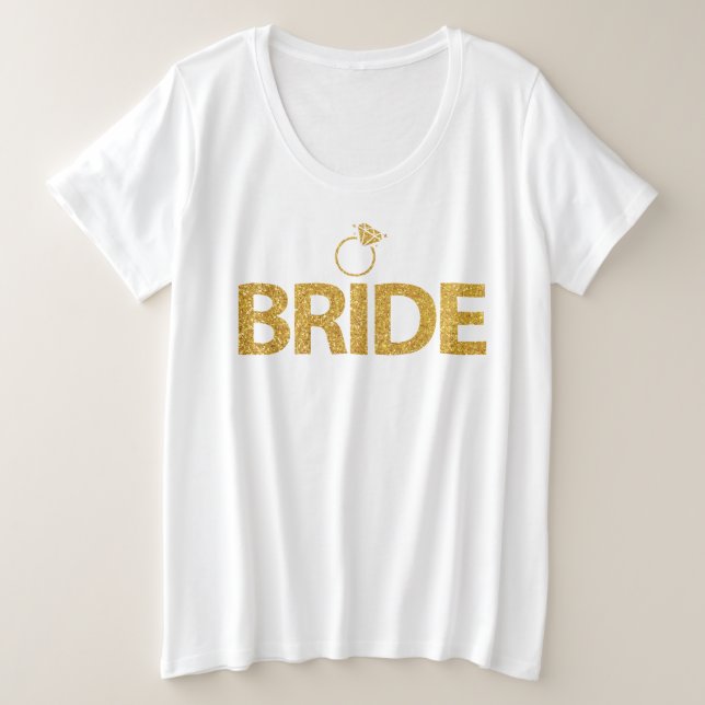 Bride Faux Gold Sequins Plus-Size T-Shirt Plus Size T-Shirt (Design Front)