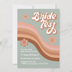 Bride Fest Groovy Retro Daisy Bridal Shower Sage Invitation