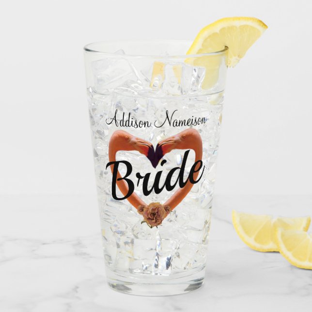 Bride  Flamingo Wedding Heart Glass (Back Ice)
