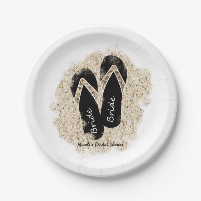 Bride Flip Flop Sandals Summer Beach Bridal Shower Paper Plate (Front)