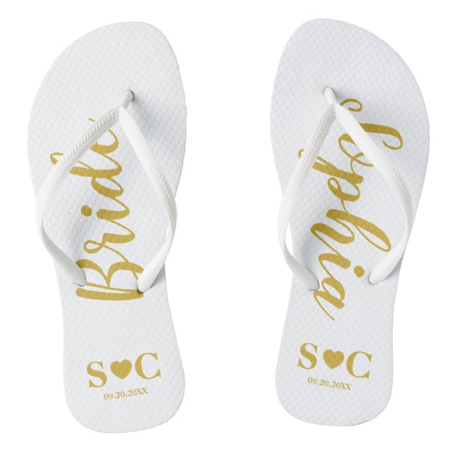 Bride Flip Flops for Wedding, Bachelorette | Gold (Footbed)