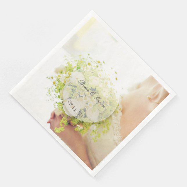 Bride flower bouquet editable wedding napkin (Corner)