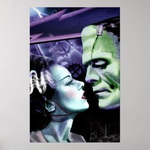 Bride & Frankie Monsters in Love Classic Horror Poster