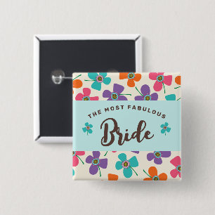 BRIDE Fun Colourful Daisy Pop Custom Wedding 15 Cm Square Badge