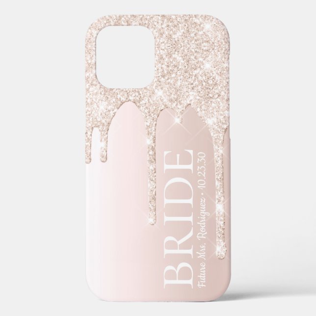 Bride Future Mrs Blush Pink Glitter Drip Case-Mate iPhone Case (Back)
