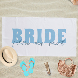 Bride Future Mrs. Custom Name White and Blue Beach Towel
