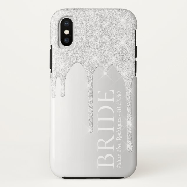 Bride Future Mrs Silver Glitter Drip Case-Mate iPhone Case (Back)