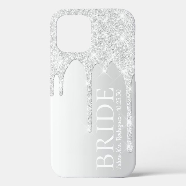 Bride Future Mrs Silver Glitter Drip Case-Mate iPhone Case (Back)