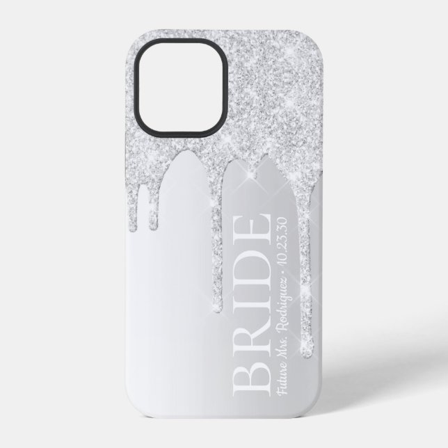 Bride Future Mrs Silver Glitter Drip iPhone Case (Back)